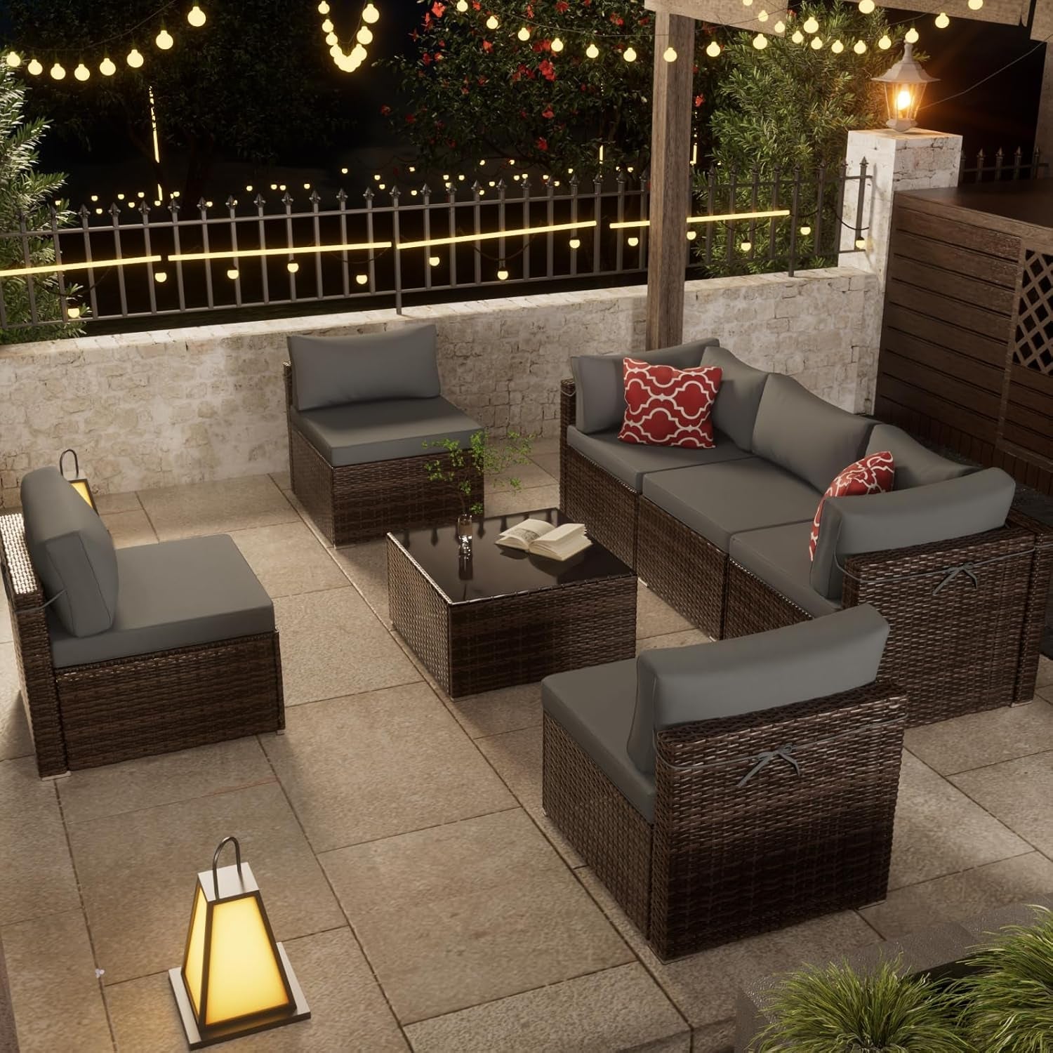 Brown PE Rattan 7-Piece Patio Furniture Sofa Set