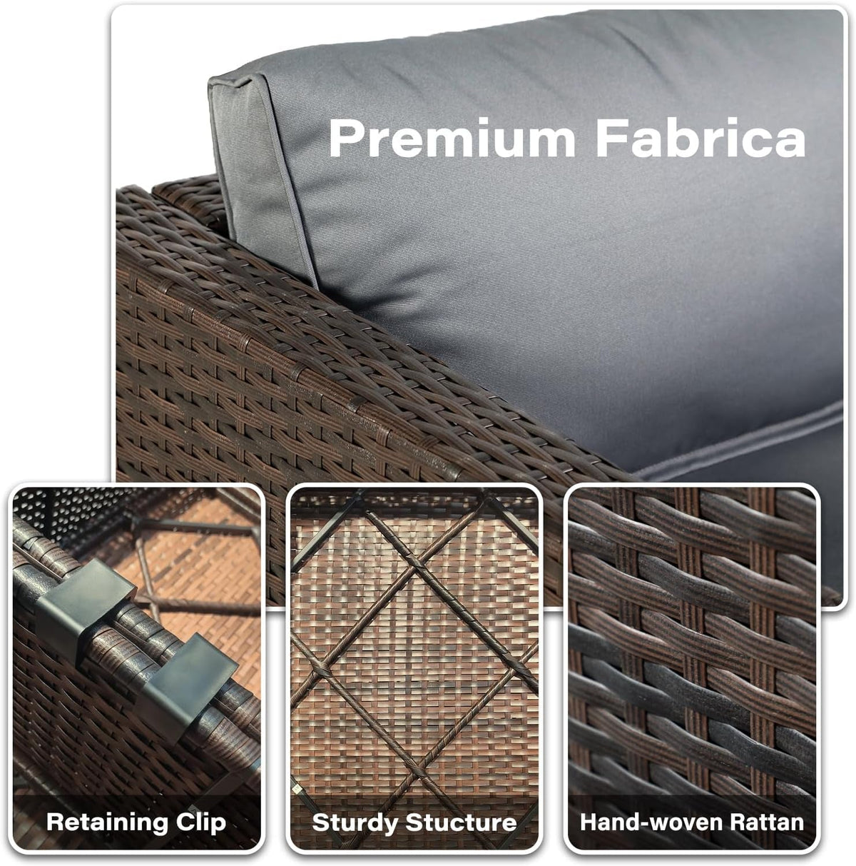 Brown PE Rattan 7-Piece Patio Furniture Sofa Set