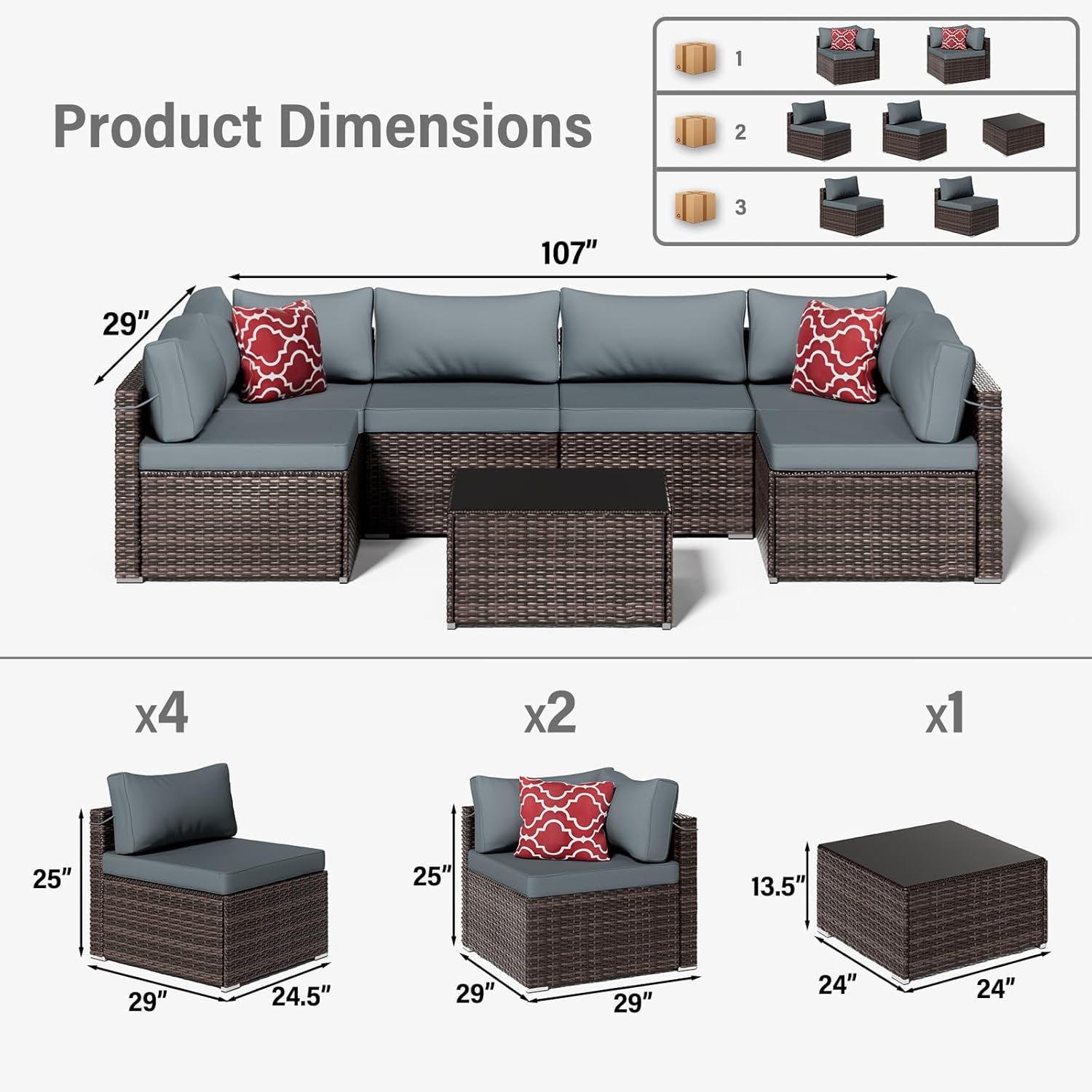 Brown PE Rattan 7-Piece Patio Furniture Sofa Set