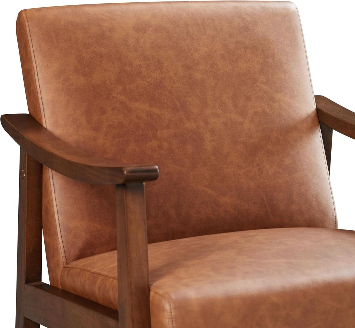 Brown PU Leather Accent Chairs Set of 2 Mid Century Modern