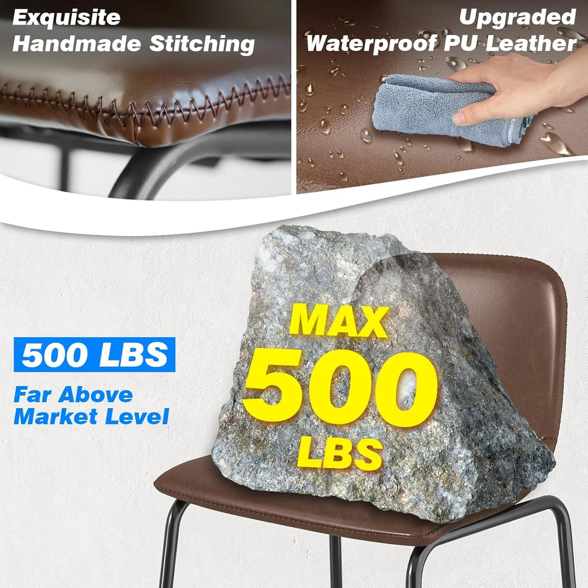 Brown PU Leather Bar Stools Set Of 2 30 Inch High With Back And Footrest