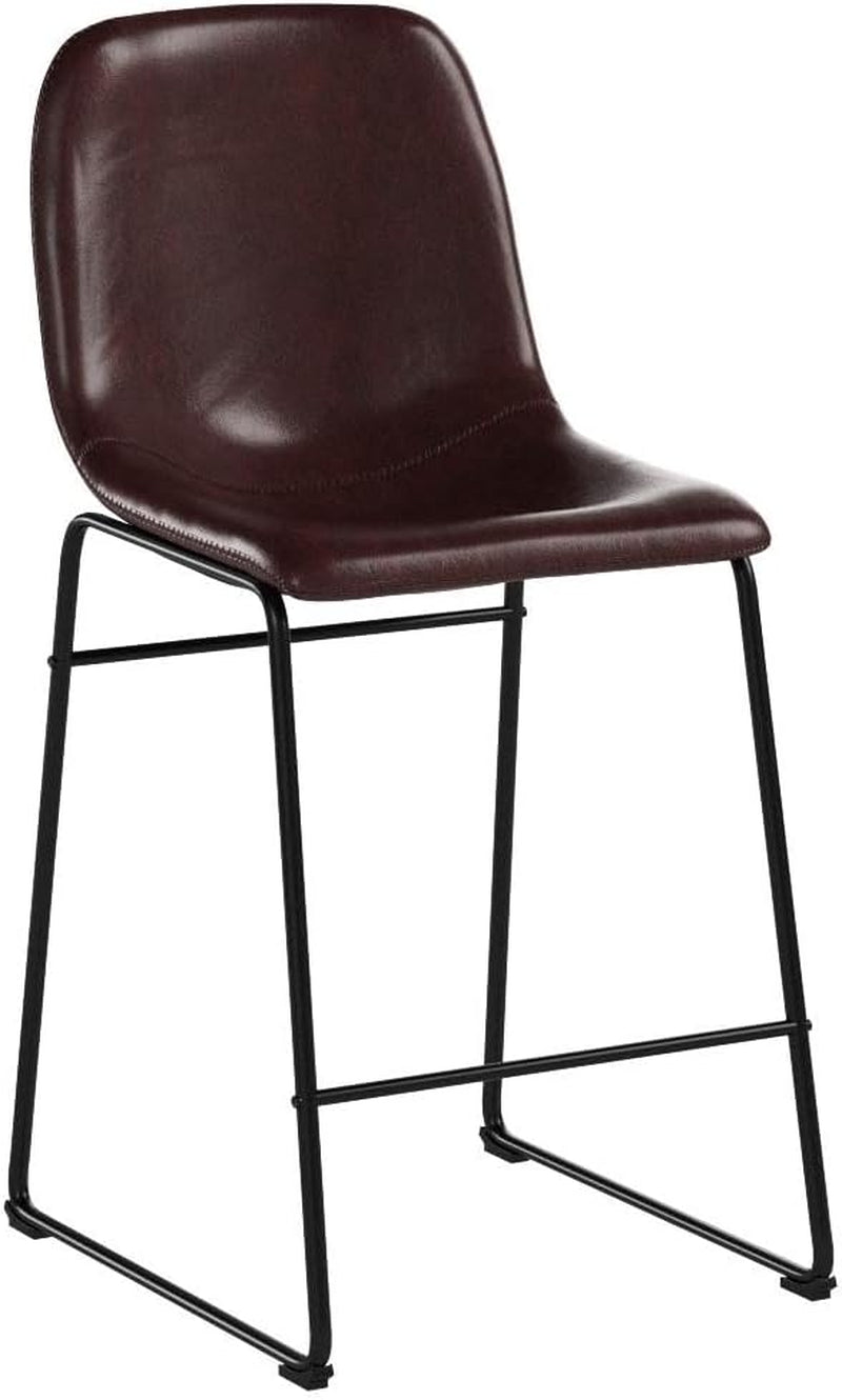 Brown PU Leather Bar Stools Set Of 2 30 Inch High With Back And Footrest