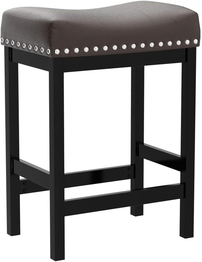 Brown PU Leather Bar Stools Set Of 2 For Kitchen Island