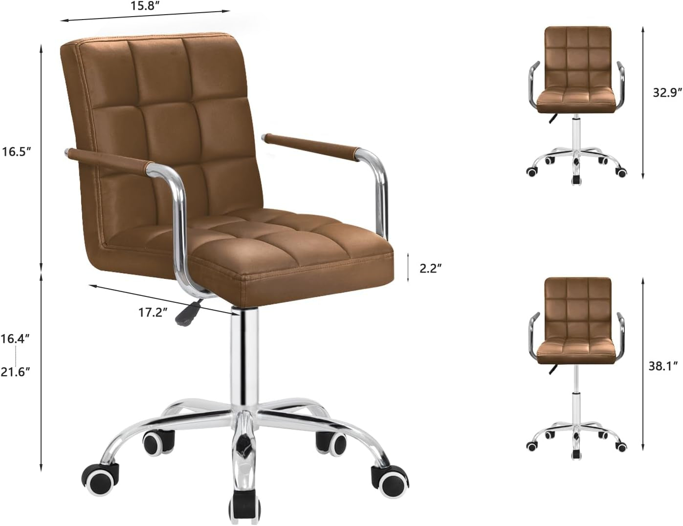 Brown PU Leather Desk Chair With Wheels Mid Back Ergonomic