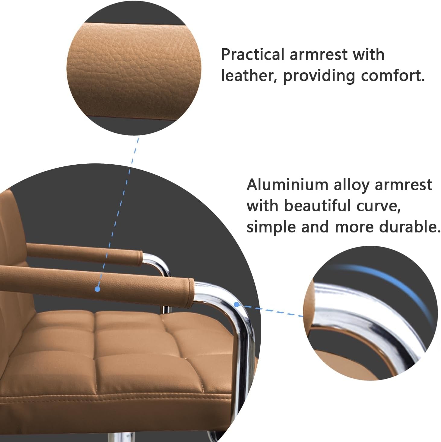 Brown PU Leather Desk Chair With Wheels Mid Back Ergonomic