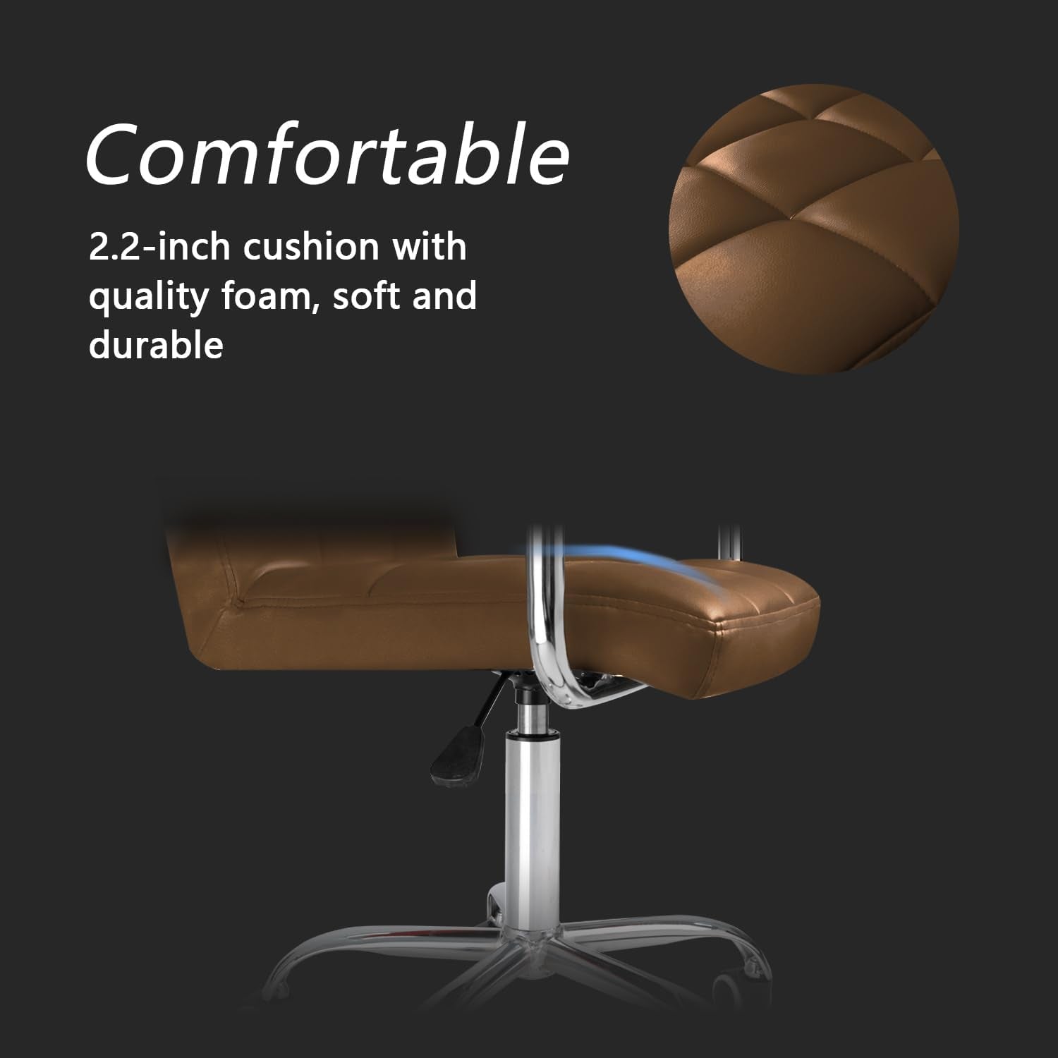 Brown PU Leather Desk Chair With Wheels Mid Back Ergonomic