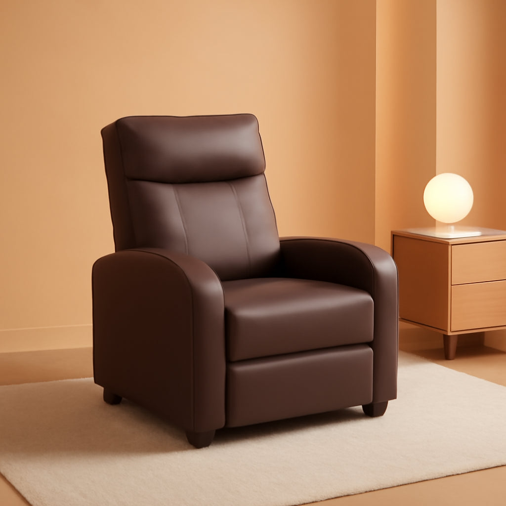 Brown PU Leather Recliner Chair With Adjustable 90 To 180 Degree Recline