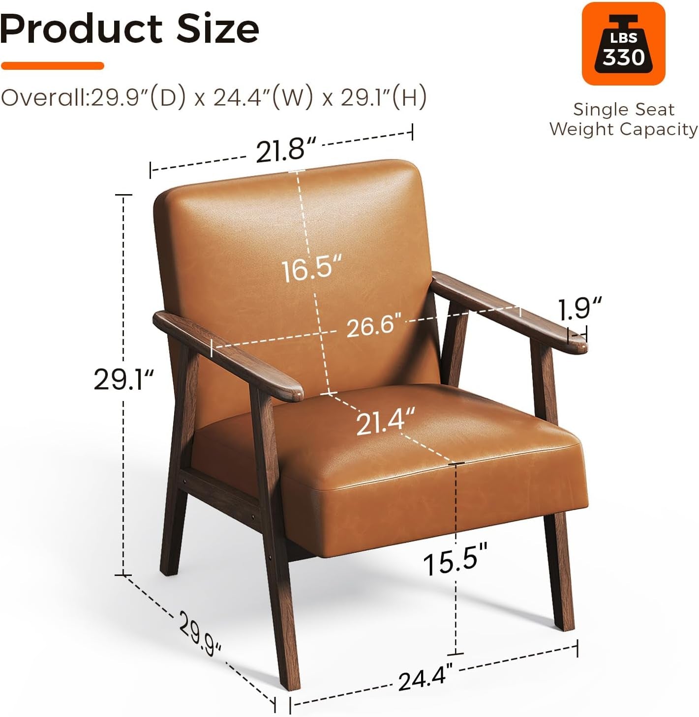 Brown PU Leather Upholstered Chair With Solid Wood Legs