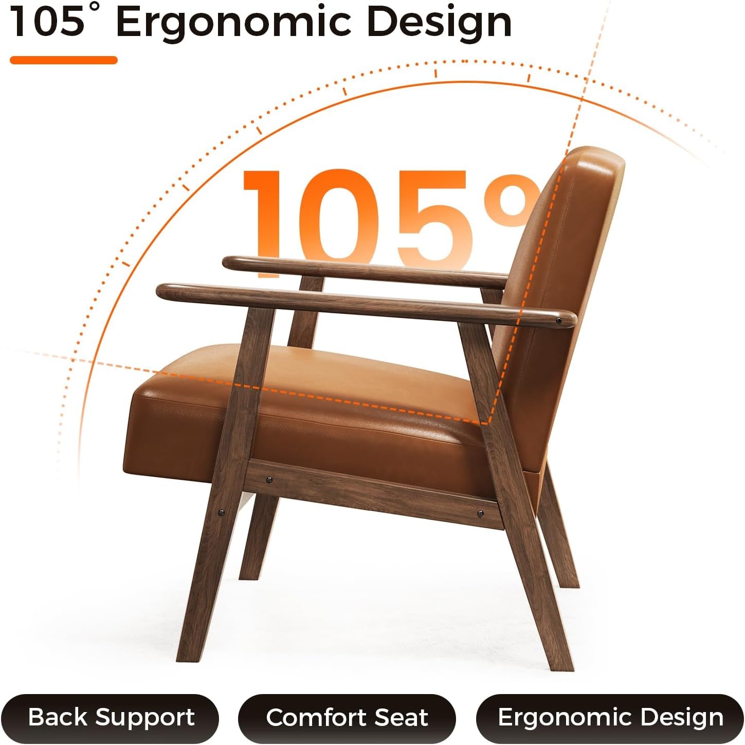 Brown PU Leather Upholstered Chair With Solid Wood Legs