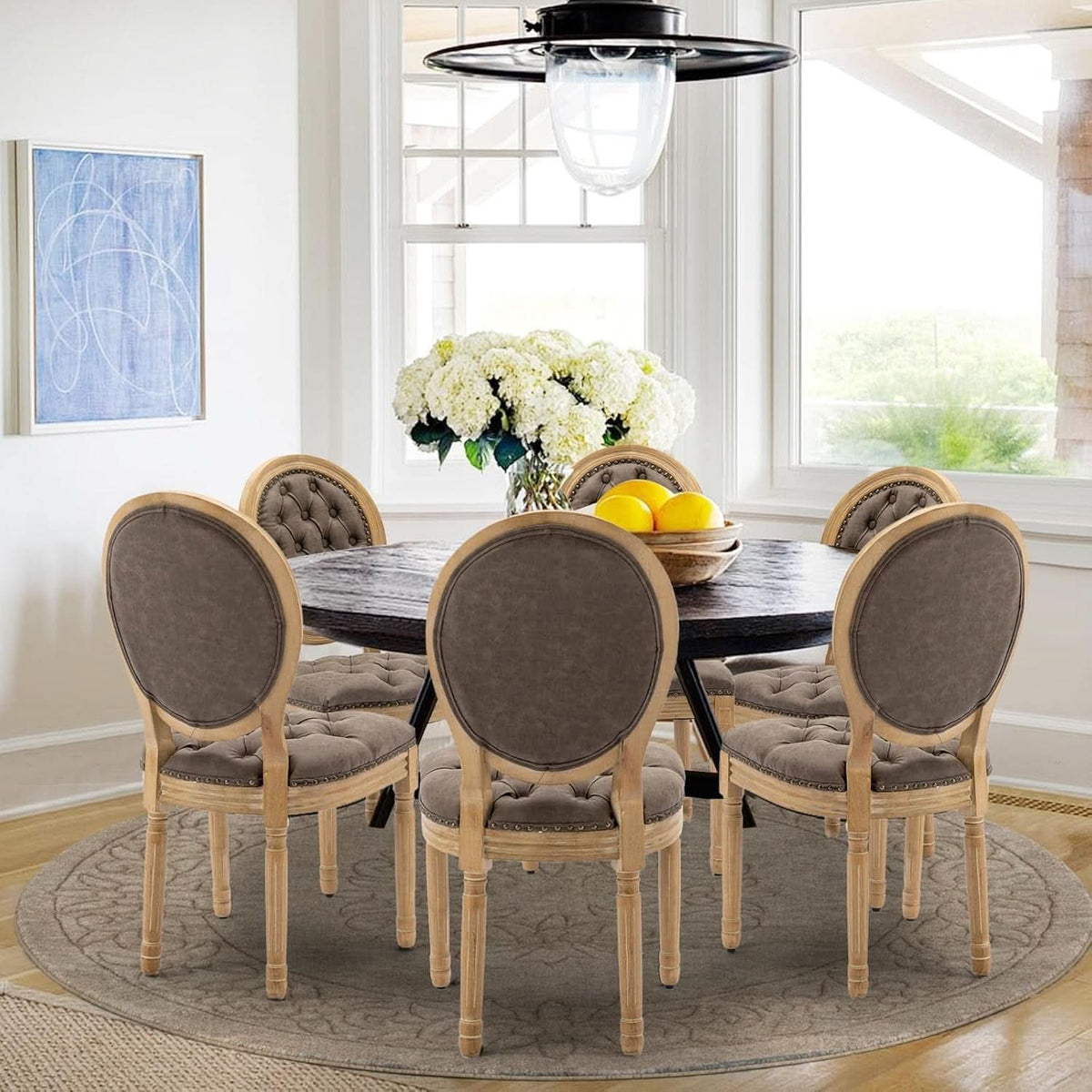 Brown PU Leather Upholstered Dining Chairs Set Of 6
