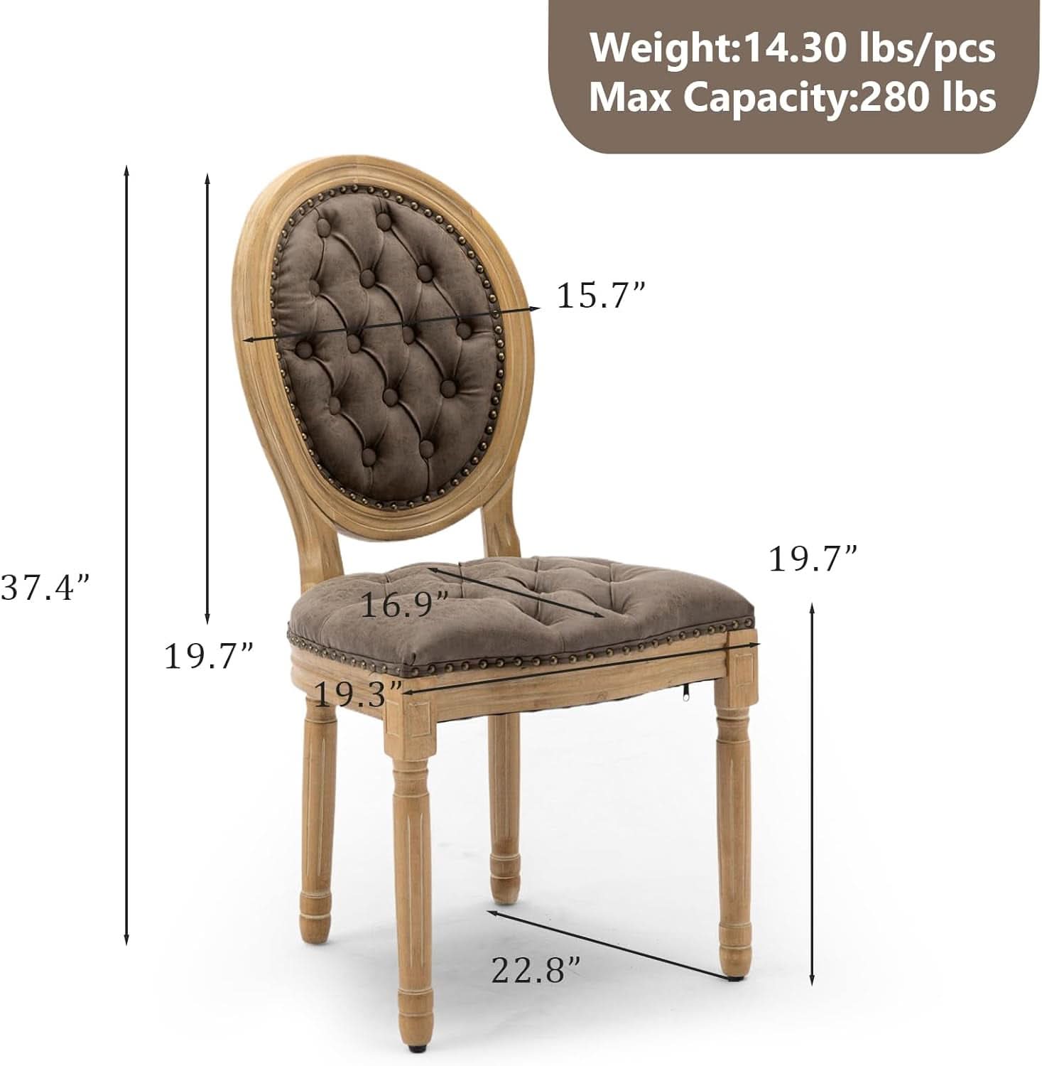 Brown PU Leather Upholstered Dining Chairs Set Of 6