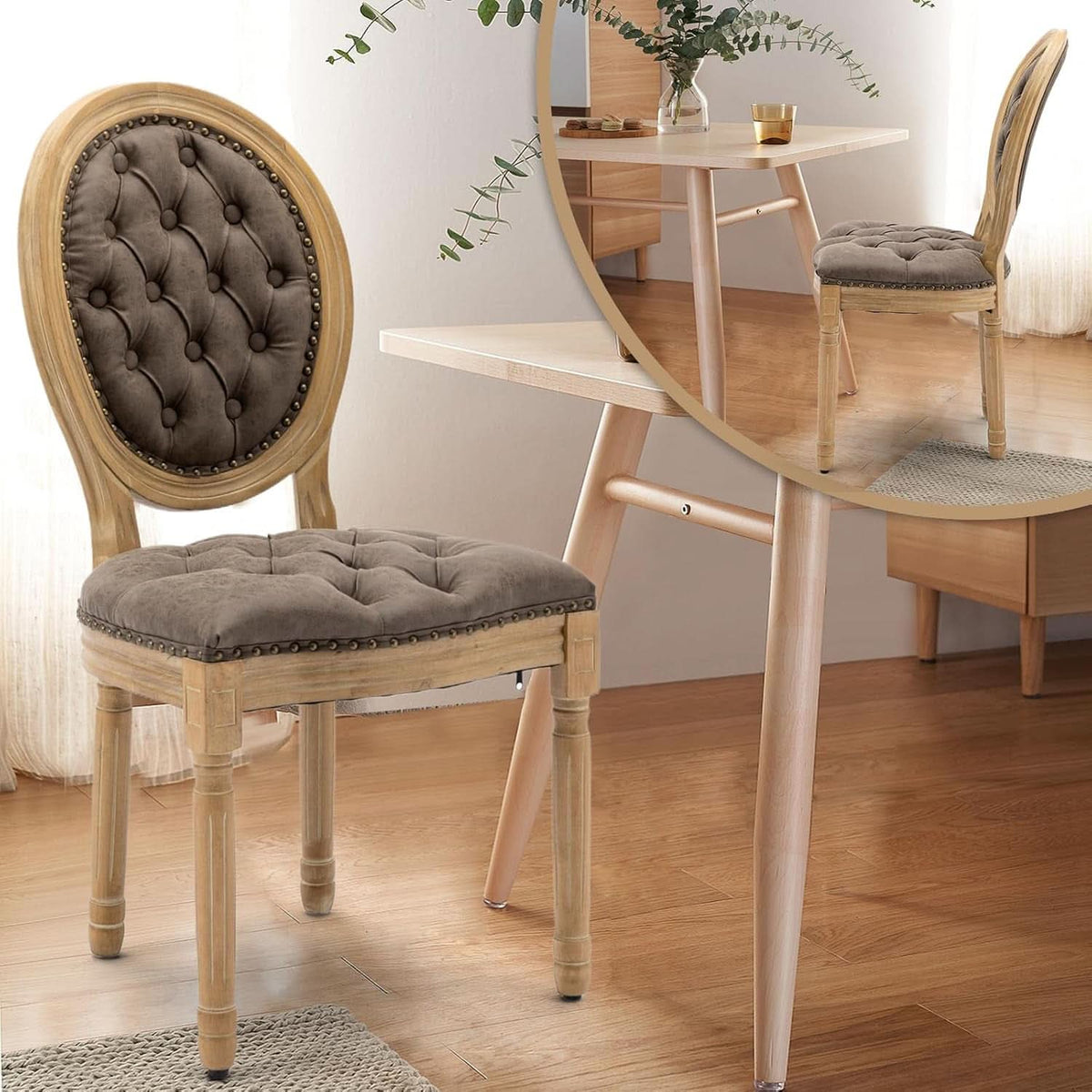 Brown PU Leather Upholstered Dining Chairs Set Of 6