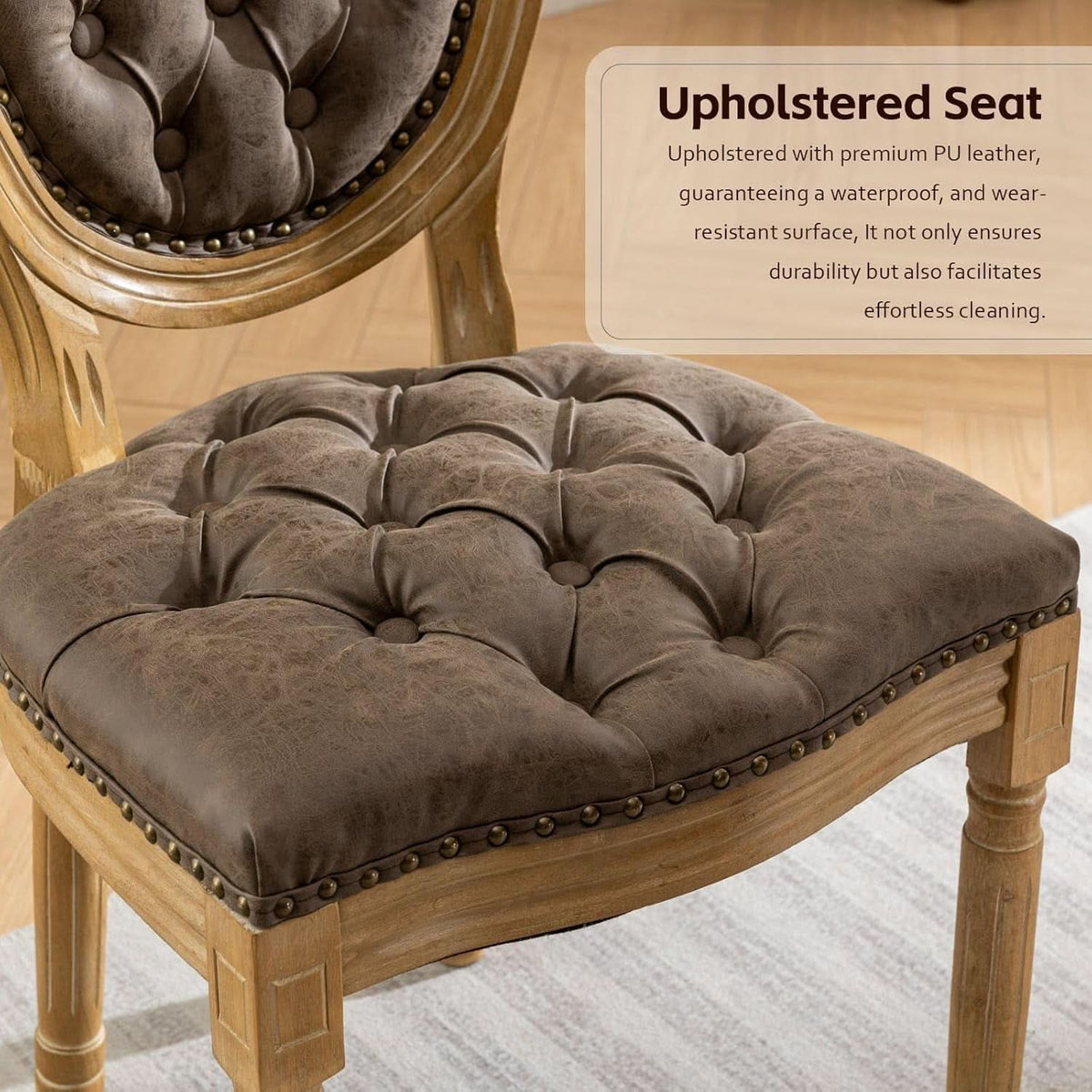 Brown PU Leather Upholstered Dining Chairs Set Of 6