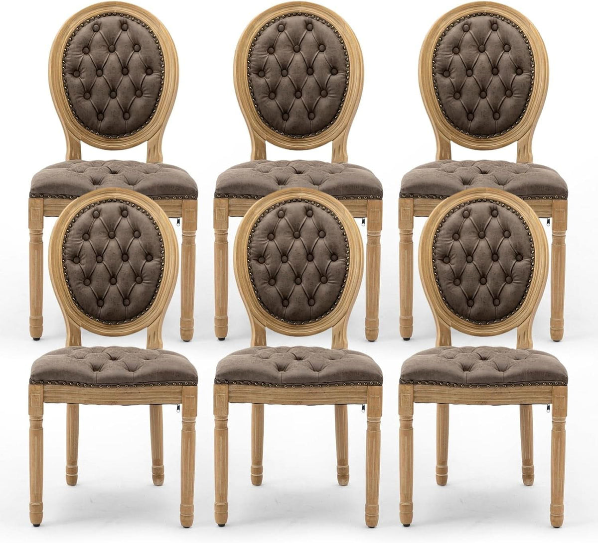 Brown PU Leather Upholstered Dining Chairs Set Of 6