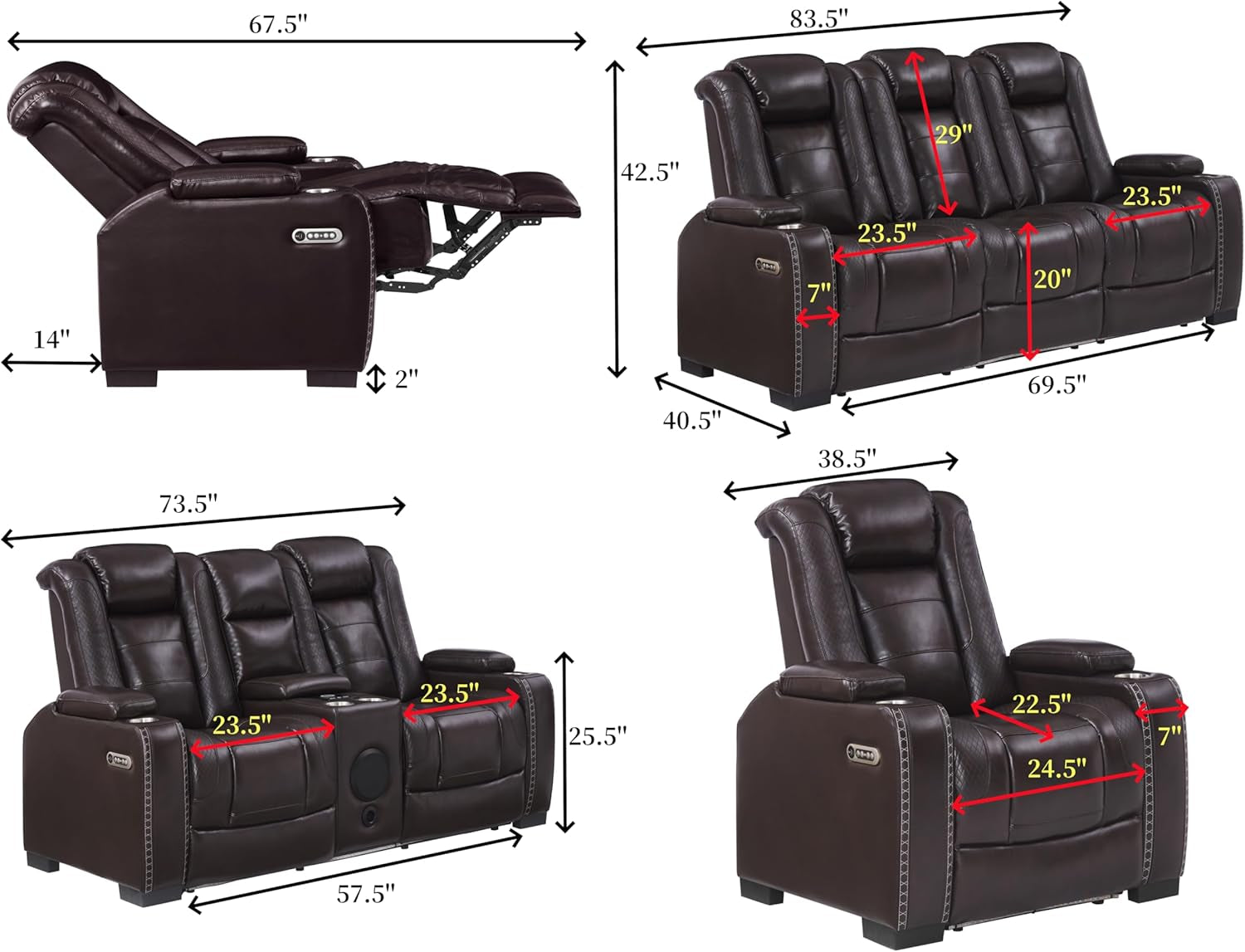 Brown Power Recliner Sofa Set For Living Room Comfort