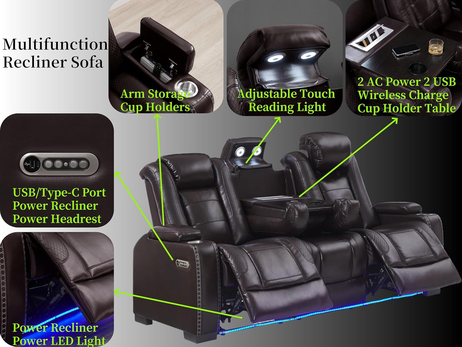 Brown Power Recliner Sofa Set For Living Room Comfort