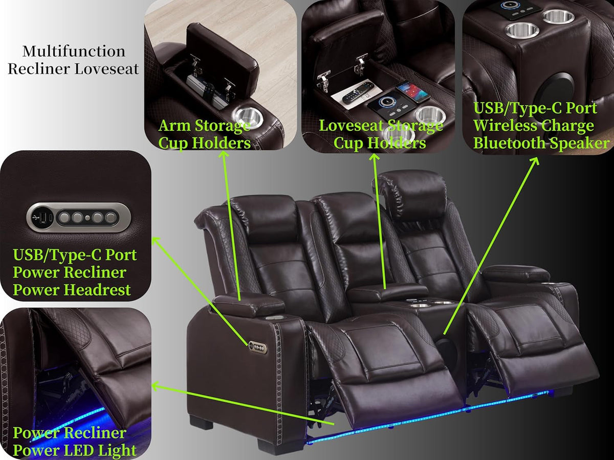 Brown Power Recliner Sofa Set For Living Room Comfort