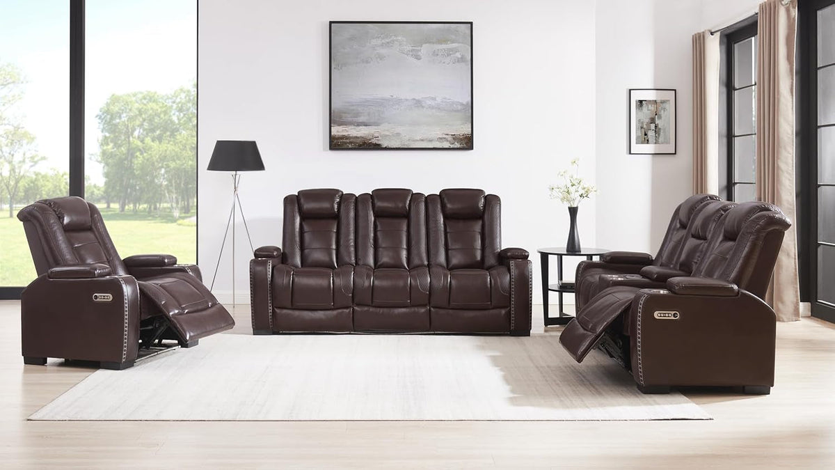 Brown Power Recliner Sofa Set For Living Room Comfort