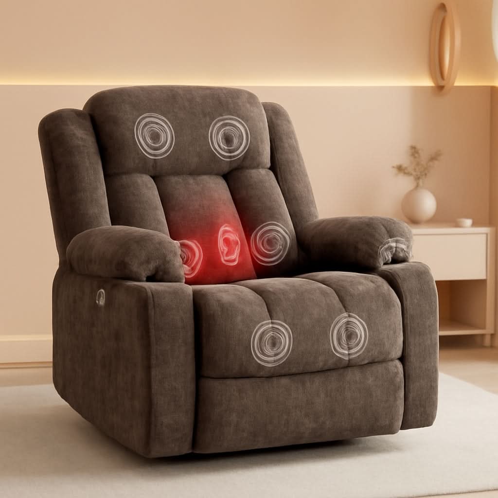 Brown Power Recliner With Massage And Heat Power Lift