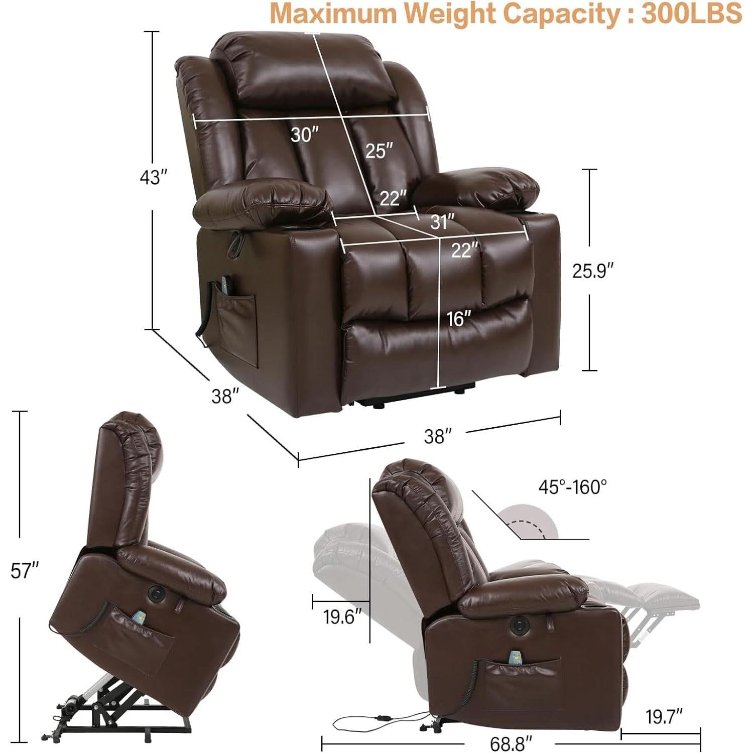 Brown Power Recliner With Massage And Heat Therapy