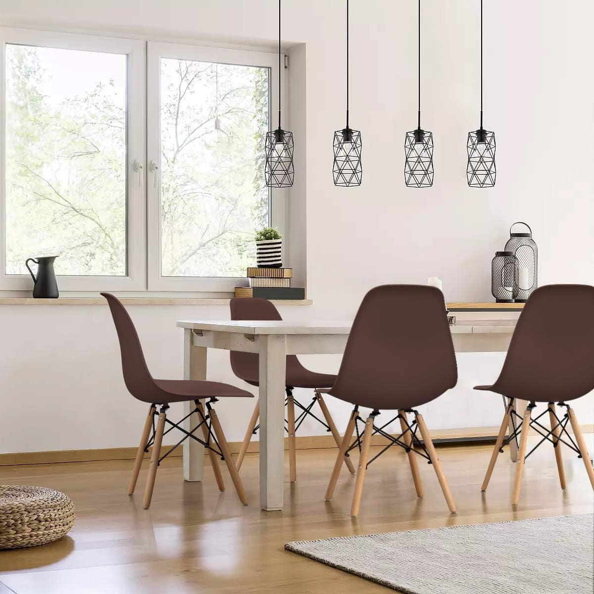 Brown Preassembled Modern Dining Chair Plastic Shell Set Of 4