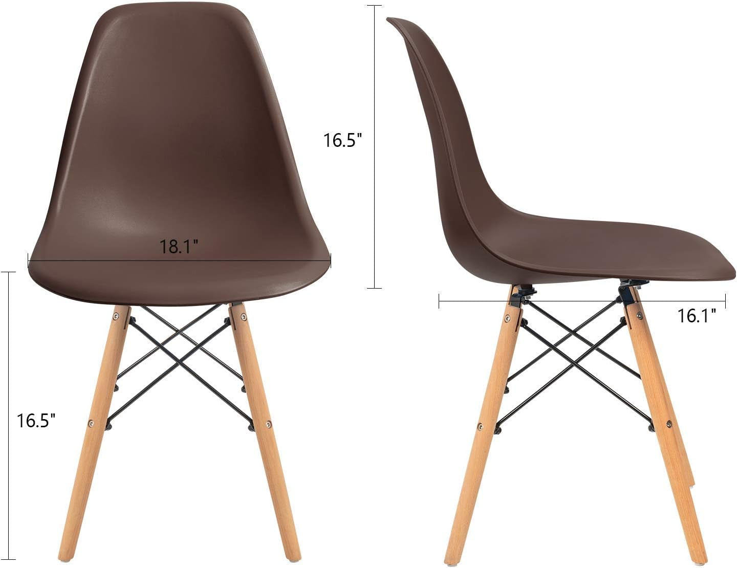 Brown Preassembled Modern Dining Chair Plastic Shell Set Of 4