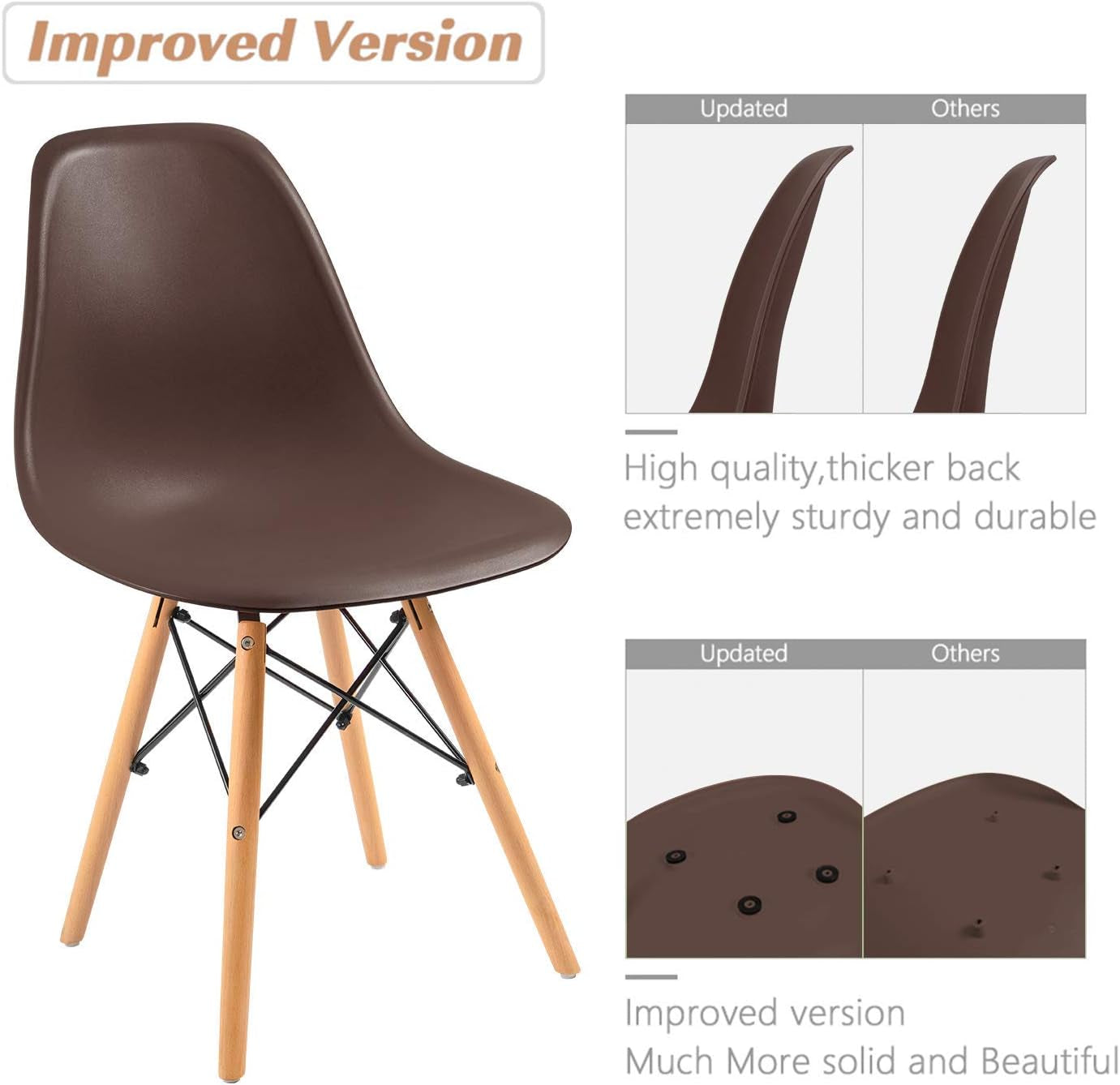 Brown Preassembled Modern Dining Chair Plastic Shell Set Of 4