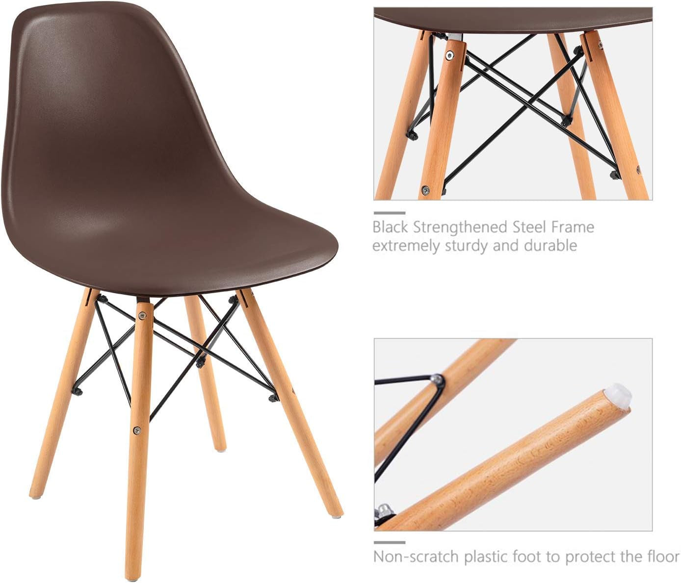 Brown Preassembled Modern Dining Chair Plastic Shell Set Of 4