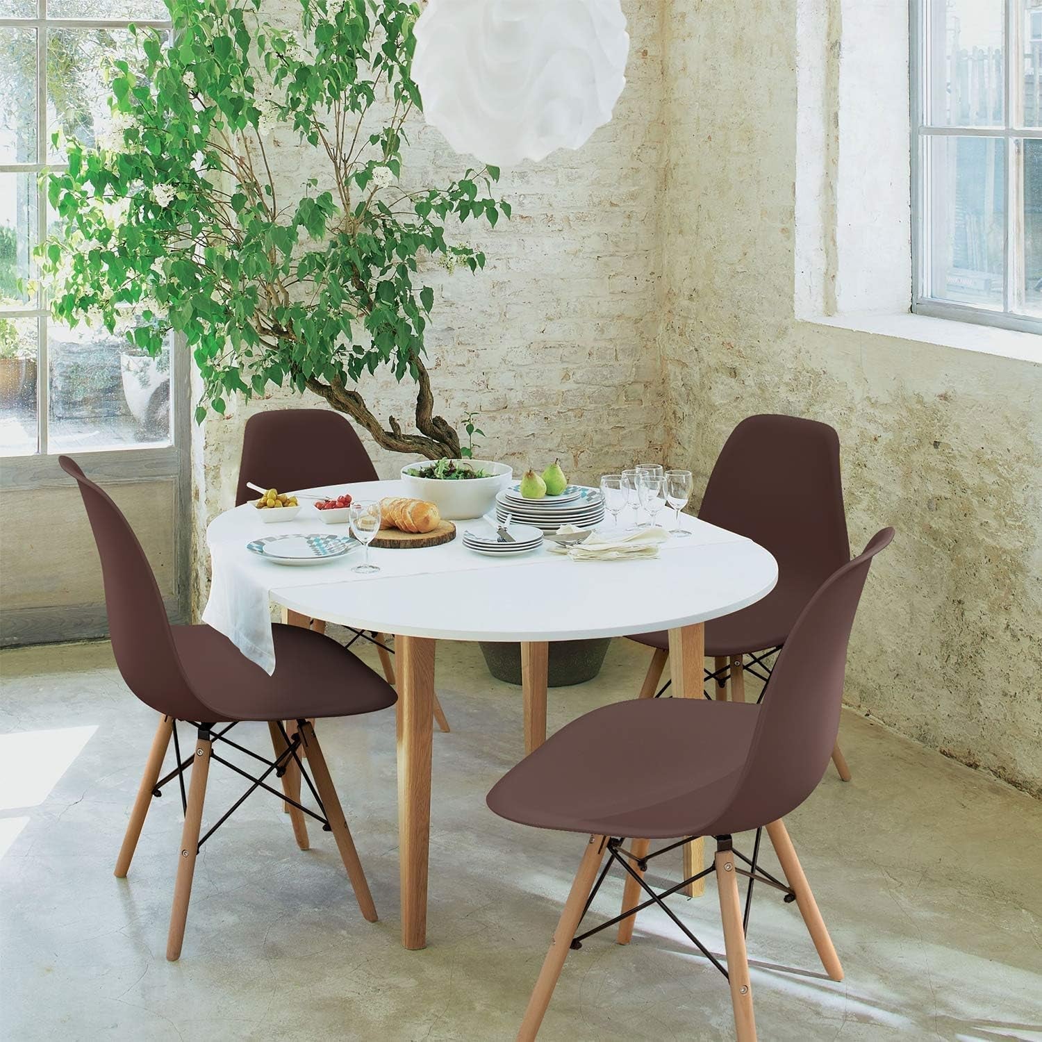 Brown Preassembled Modern Dining Chair Plastic Shell Set Of 4