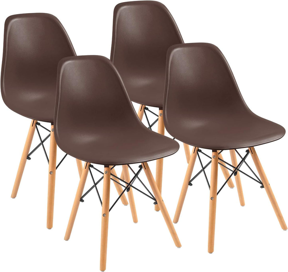 Brown Preassembled Modern Dining Chair Plastic Shell Set Of 4