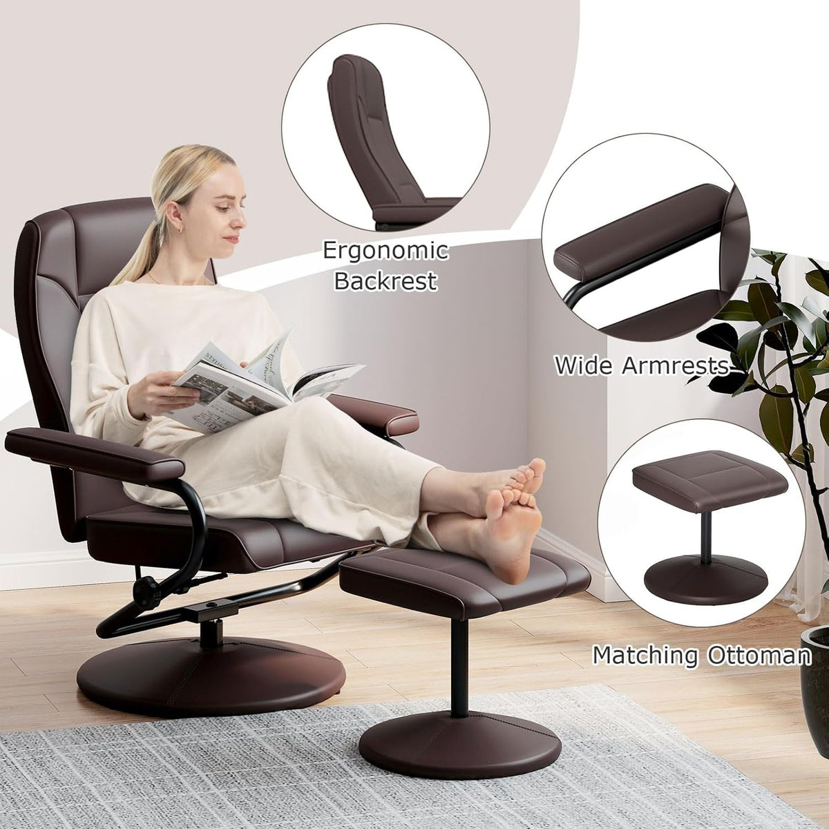 Brown Recliner Chair With 360 Degree Swivel For Living Room