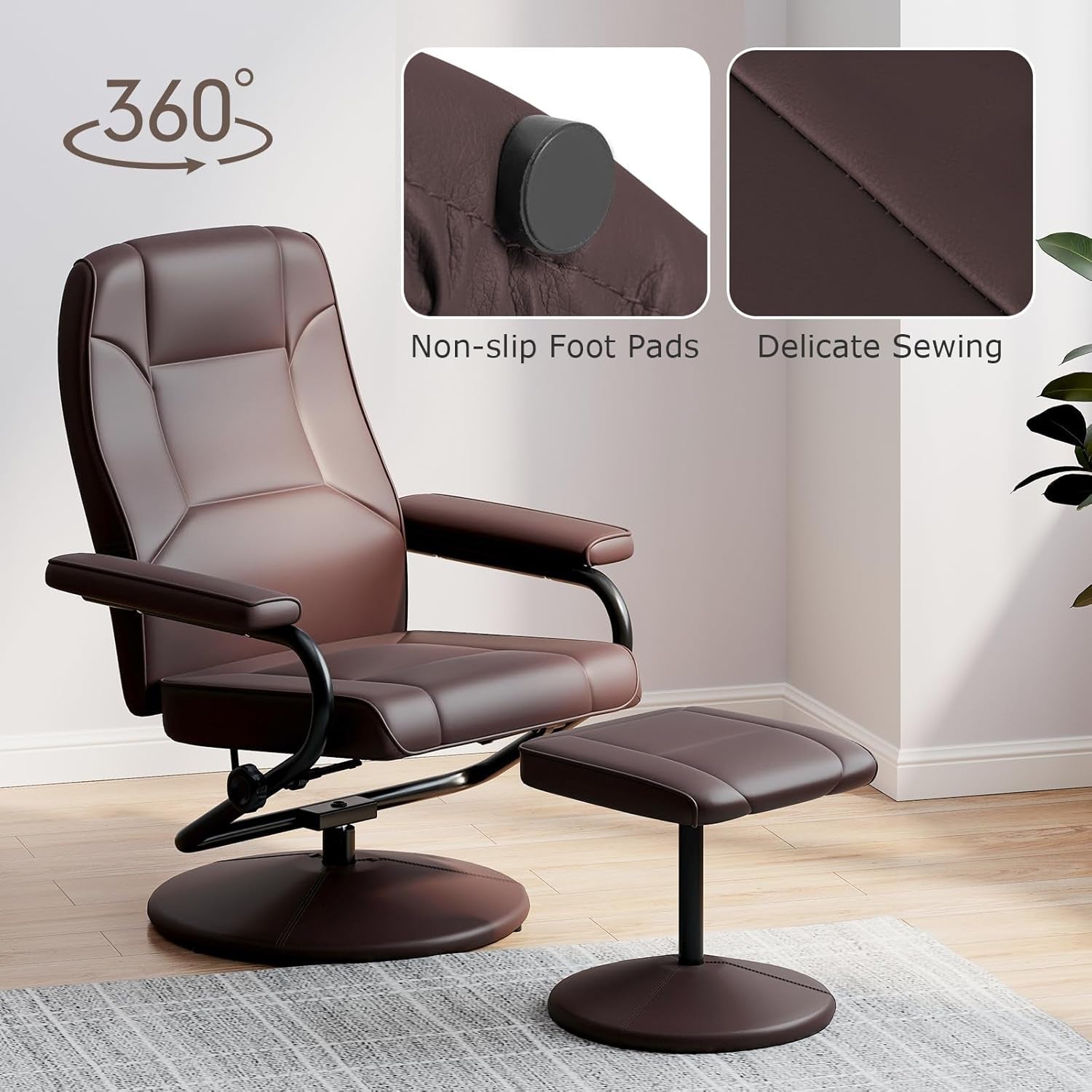 Brown Recliner Chair With 360 Degree Swivel For Living Room