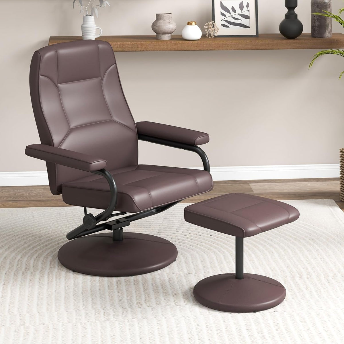 Brown Recliner Chair With 360 Degree Swivel For Living Room