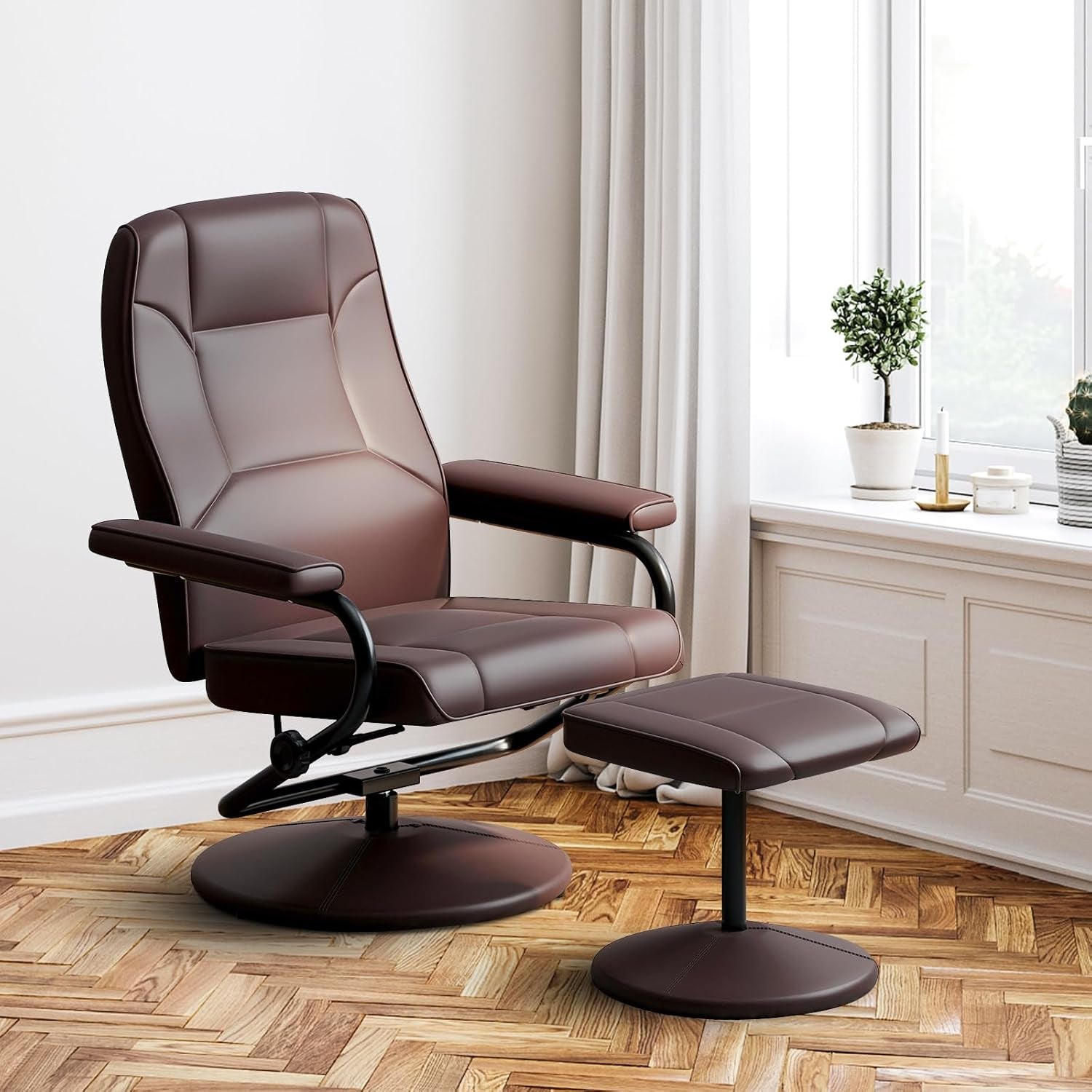 Brown Recliner Chair With 360 Degree Swivel For Living Room