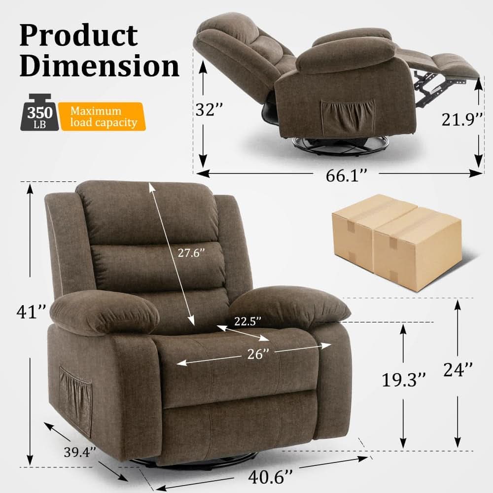 Brown Recliner Chair With 360 Swivel For Home Comfort