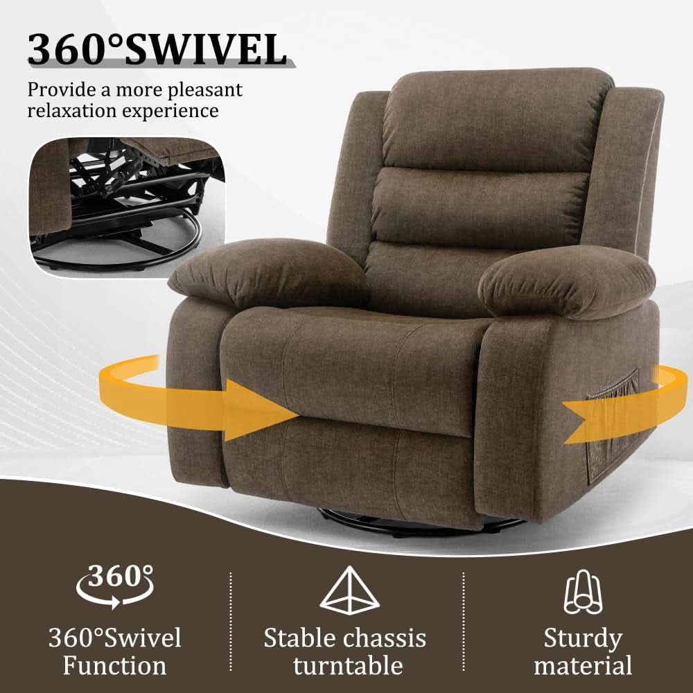 Brown Recliner Chair With 360 Swivel For Home Comfort
