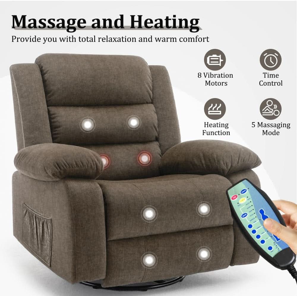 Brown Recliner Chair With 360 Swivel For Home Comfort