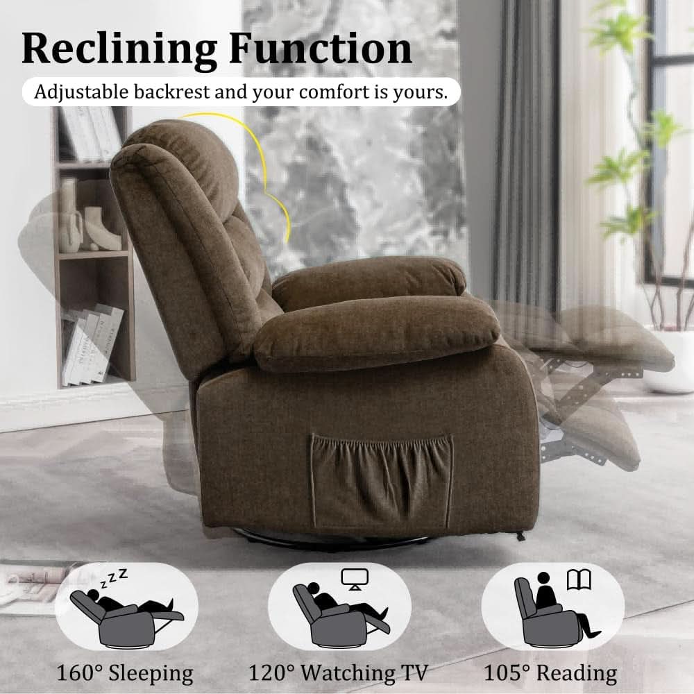 Brown Recliner Chair With 360 Swivel For Home Comfort