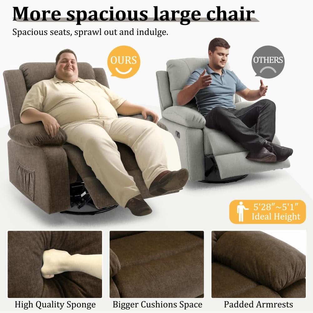 Brown Recliner Chair With 360 Swivel For Home Comfort