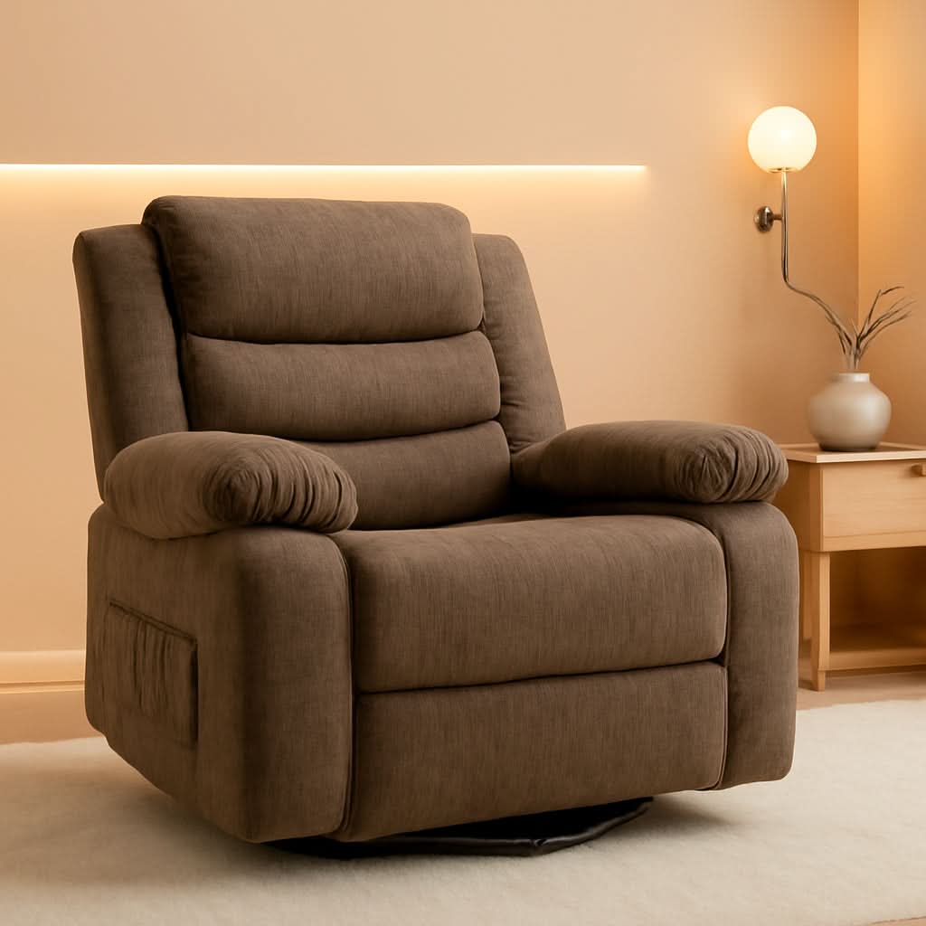 Brown Recliner Chair With 360 Swivel For Home Comfort