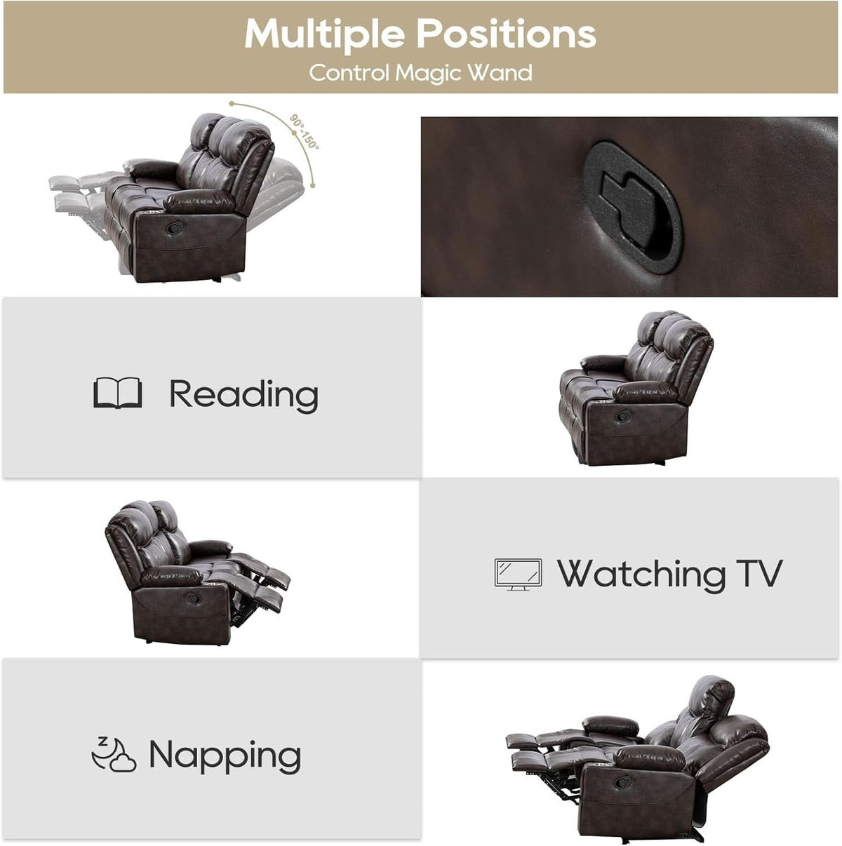 Brown Recliner Sofa Set With Massage And Heat 2 Piece