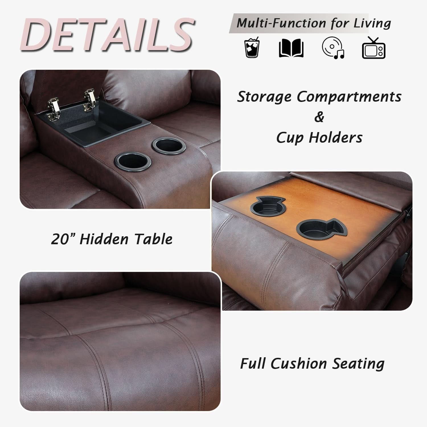 Brown Recliner Sofa With Pull Down Table Two Piece Set