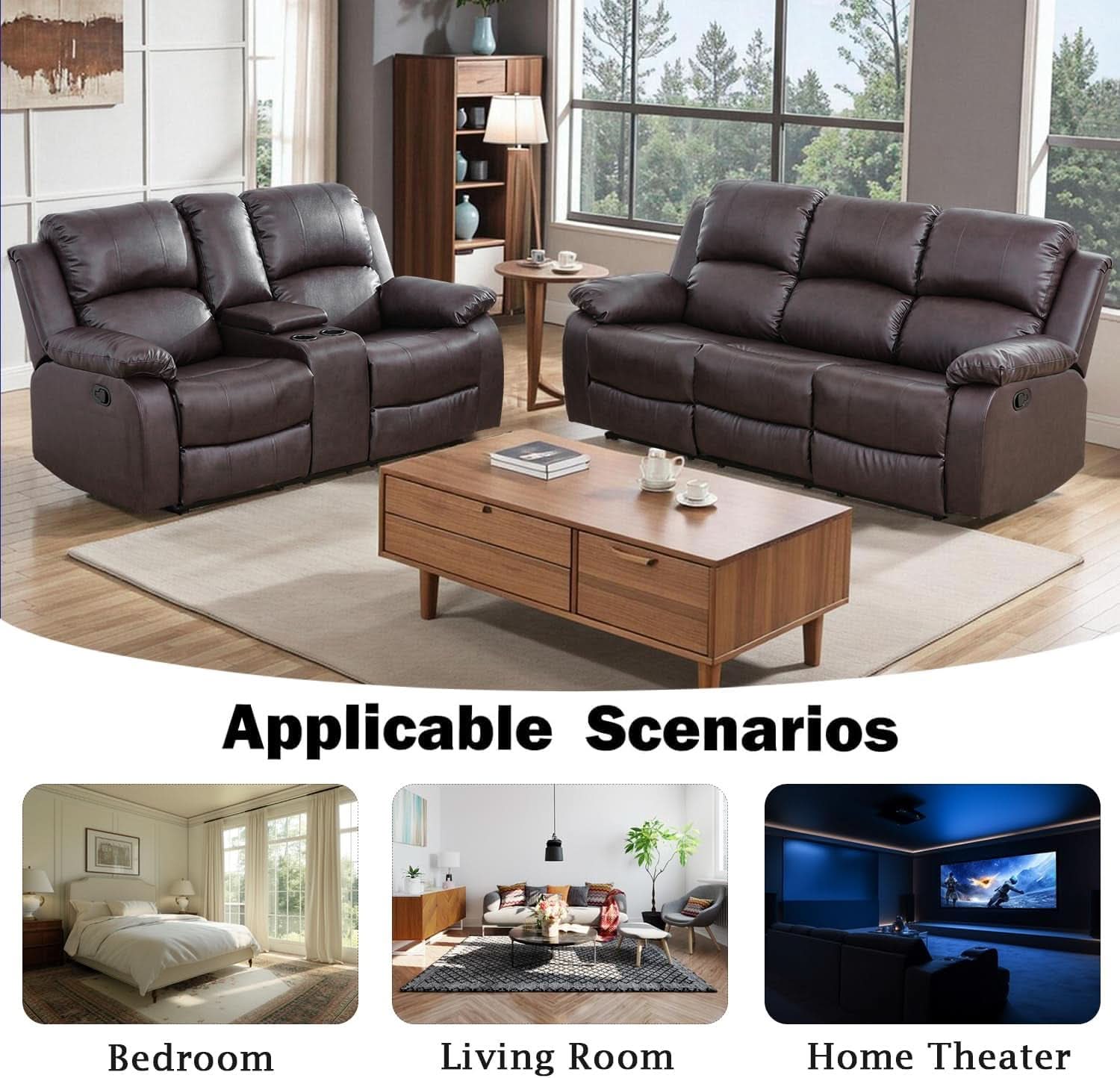 Brown Recliner Sofa With Pull Down Table Two Piece Set