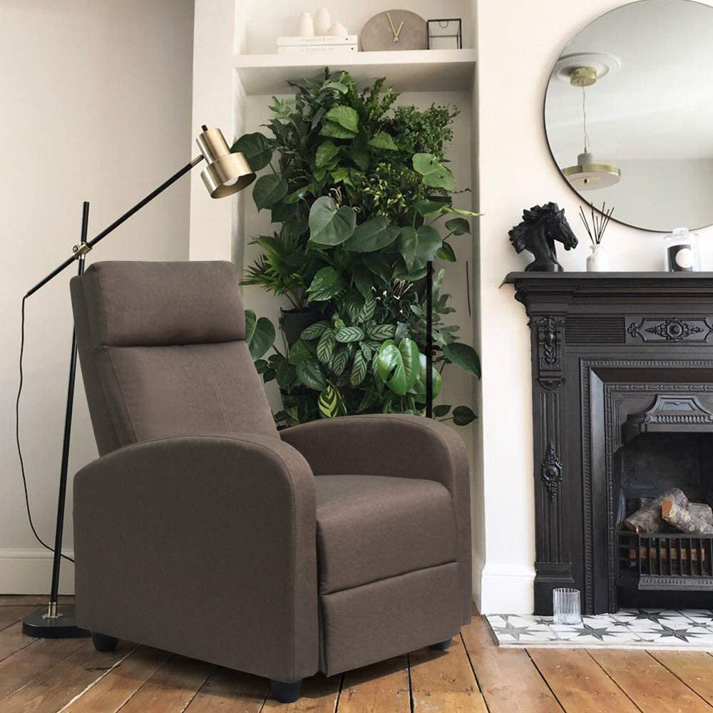 Brown Recliner Sofa With Thick Cushioned Seat For Living Room
