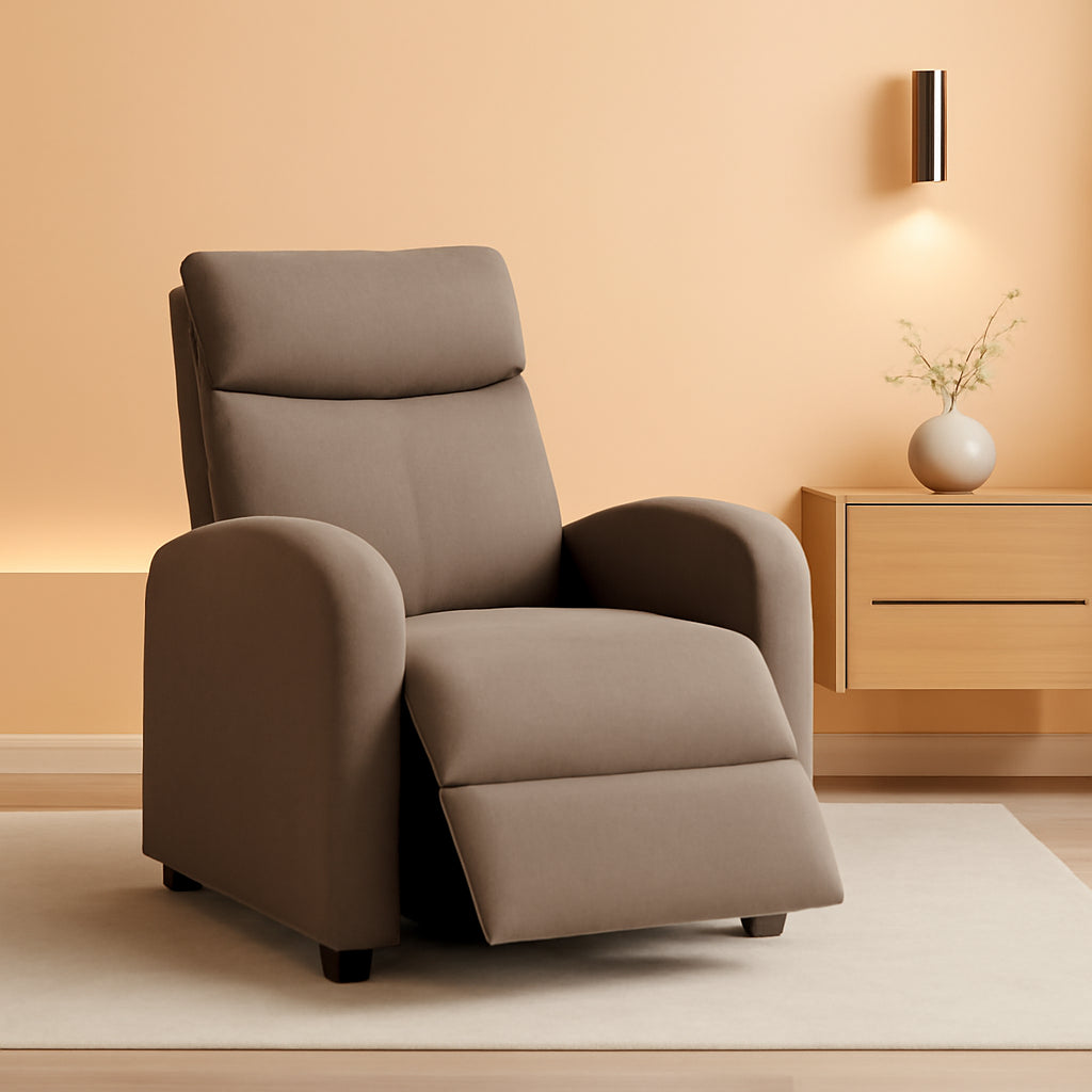 Brown Recliner Sofa With Thick Cushioned Seat For Living Room