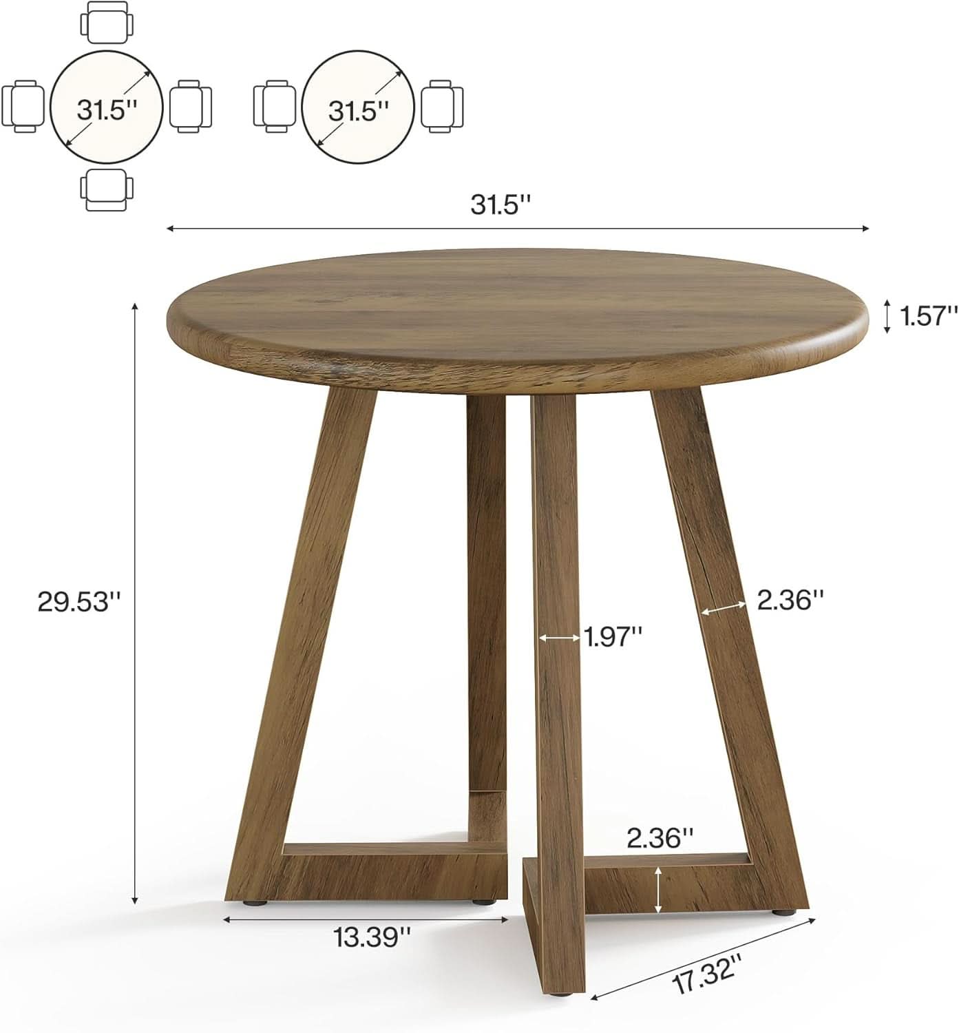 Brown Round Dining Table 31.5 Inch For 2 To 4 People