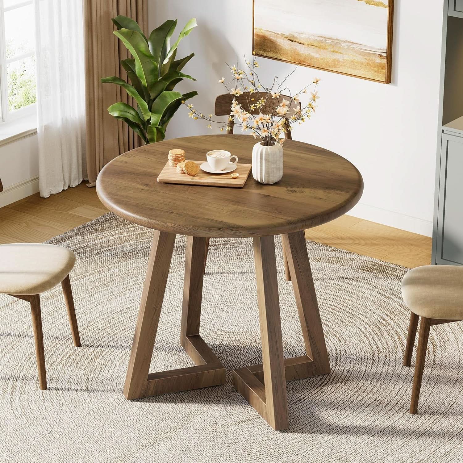 Brown Round Dining Table 31.5 Inch For 2 To 4 People