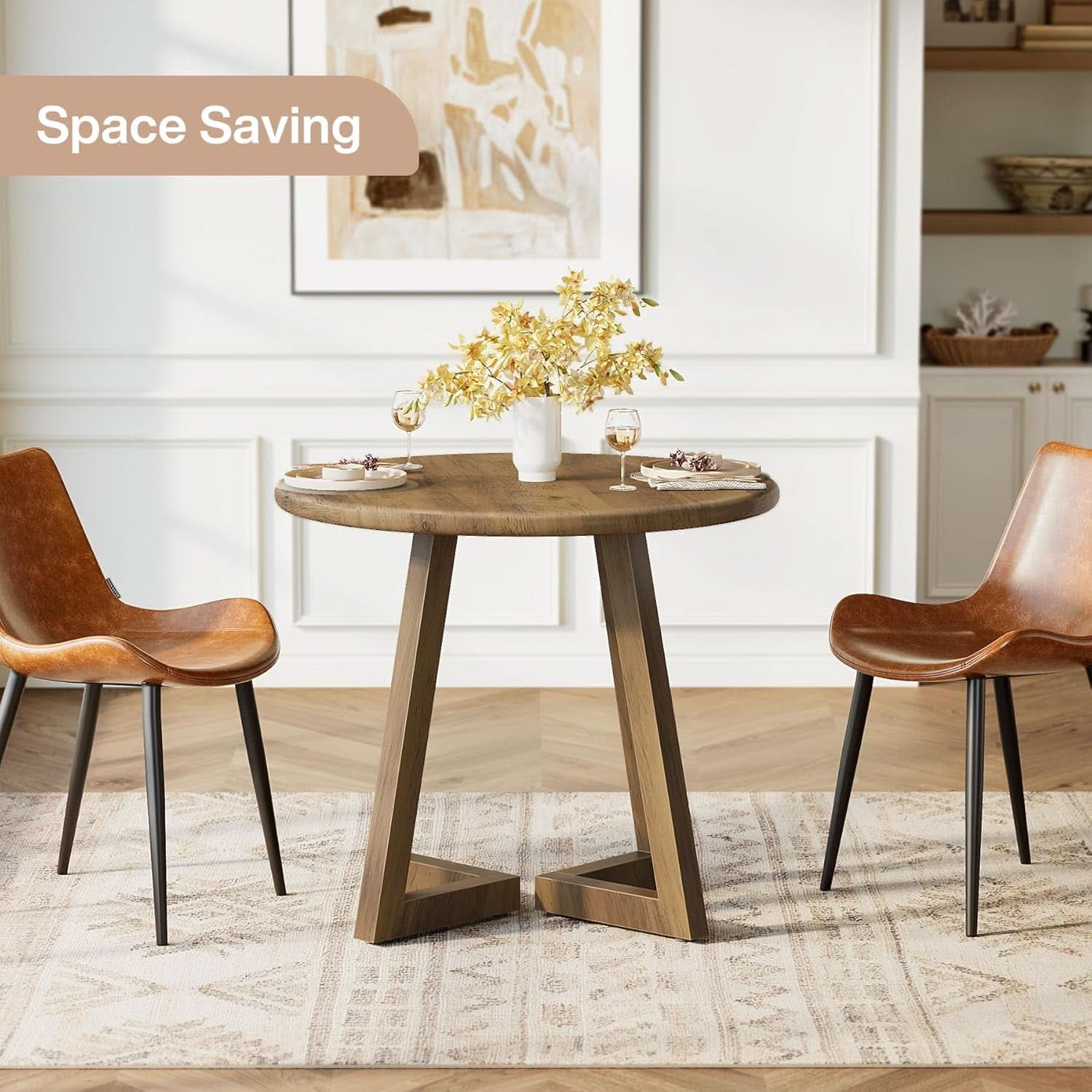 Brown Round Dining Table 31.5 Inch For 2 To 4 People