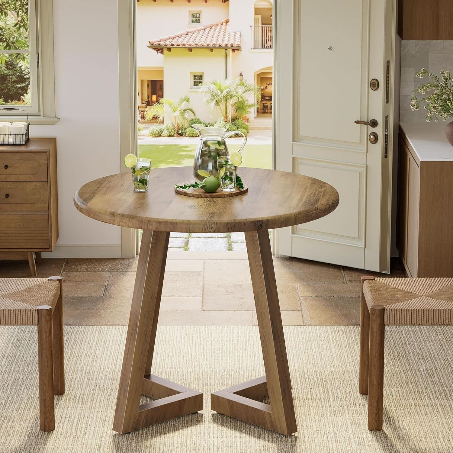Brown Round Dining Table 31.5 Inch For 2 To 4 People