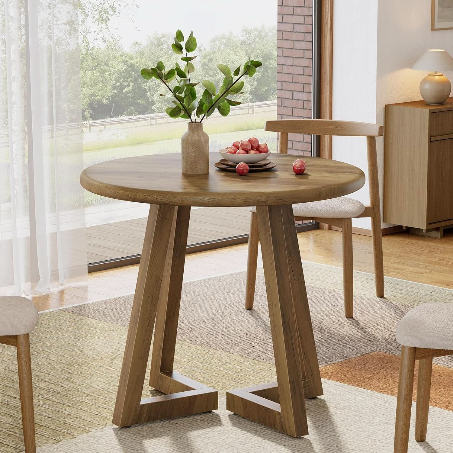 Brown Round Dining Table 31.5 Inch For 2 To 4 People
